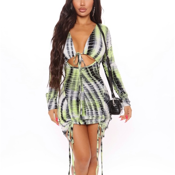 Green Watch Me Ruche Tye Die Mini Dress by Fashion Nova - Picture 6 of 15